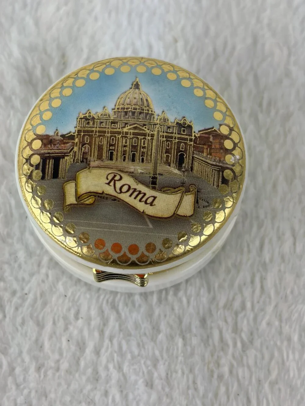Italian Alabaster Trinket Box Roma St Peter’s Basilica Vatican 3.25”